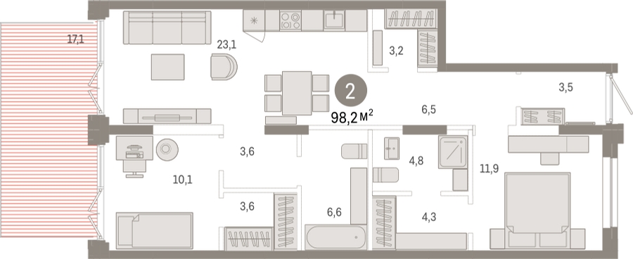 3-комнатная квартира с отделкой в ЖК Пшеница на 2 этаже в 2 секции. Сдача в 1 кв. 2026 г.