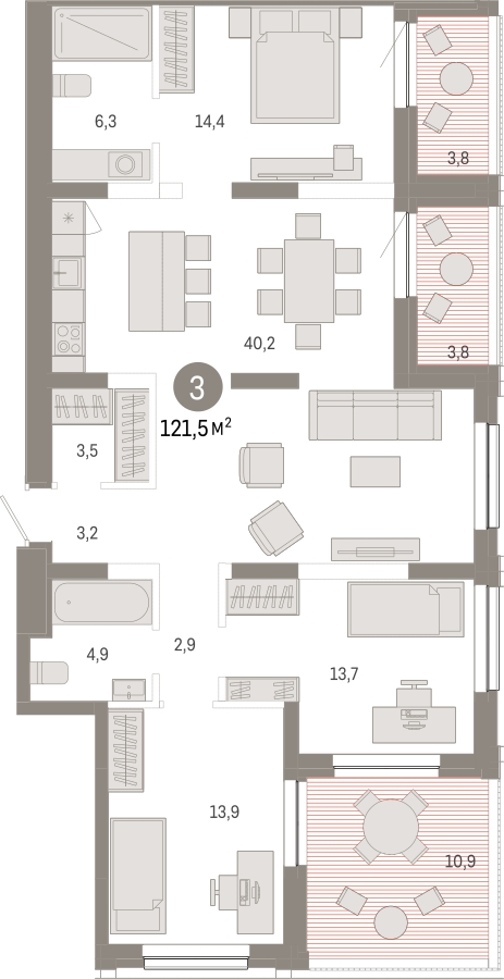 3-комнатная квартира с отделкой в Микрорайон Европейский Берег на 8 этаже в 1 секции. Сдача в 3 кв. 2025 г.