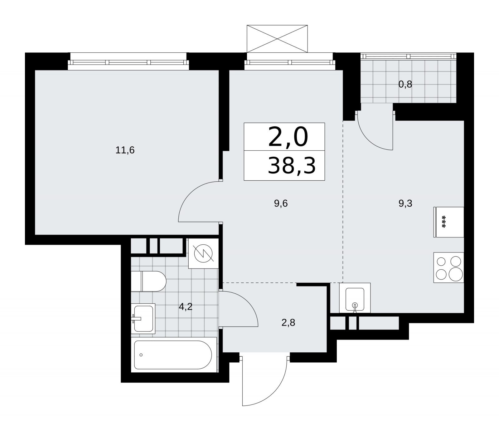 2-комнатная квартира в ЖК Sky Skolkovo на 4 этаже в 2 секции. Дом сдан.
