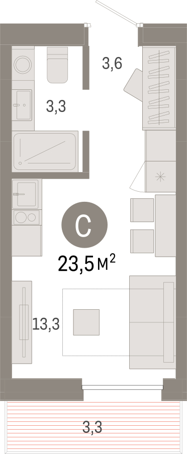 1-комнатная квартира (Студия) с отделкой в Квартал Авиатор на 12 этаже в 2 секции. Сдача в 3 кв. 2024 г.