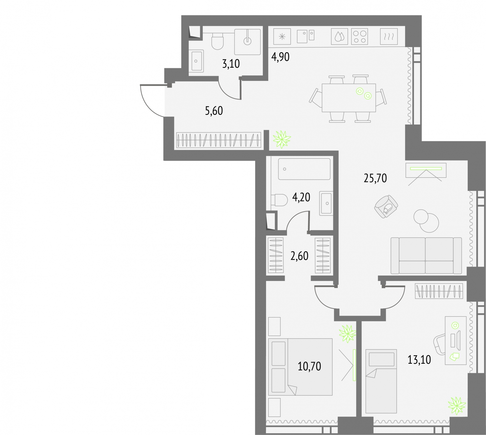 2-комнатная квартира с отделкой в Квартал Авиатор на 11 этаже в 4 секции. Сдача в 3 кв. 2025 г.