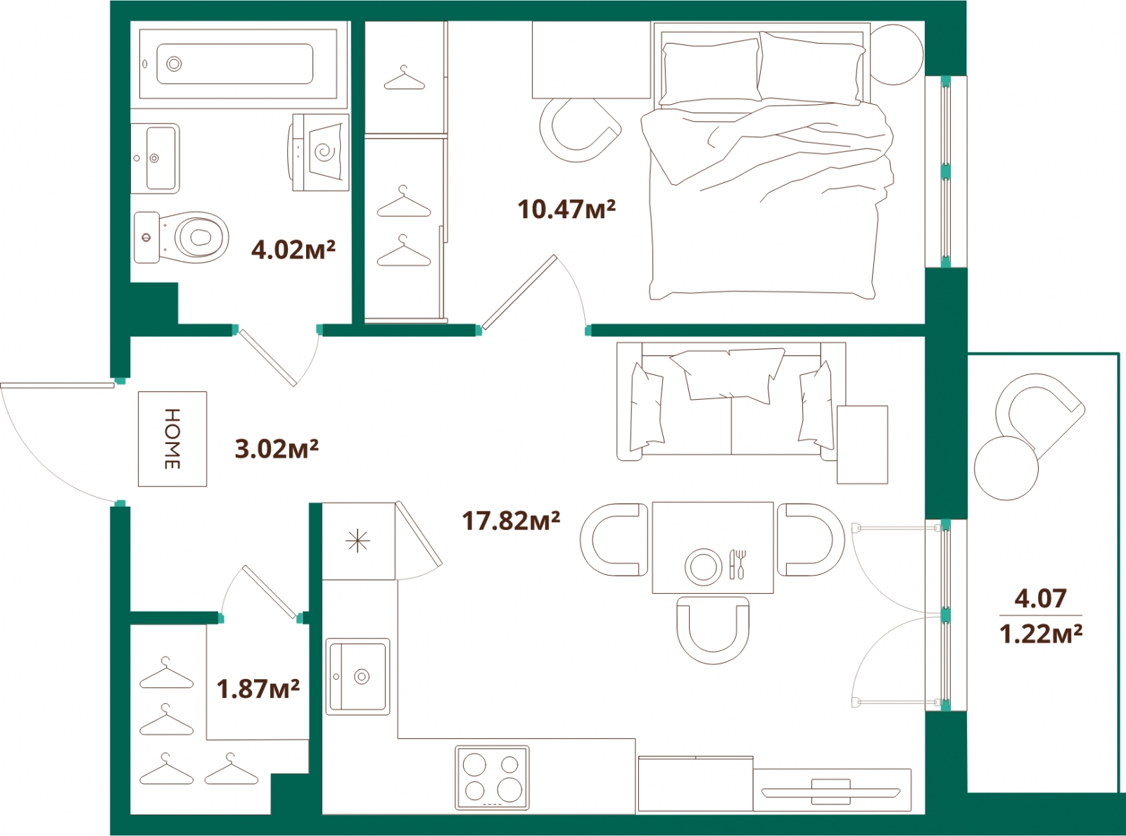 2-комнатная квартира с отделкой в Квартал На Декабристов на 6 этаже в 8 секции. Сдача в 3 кв. 2025 г.