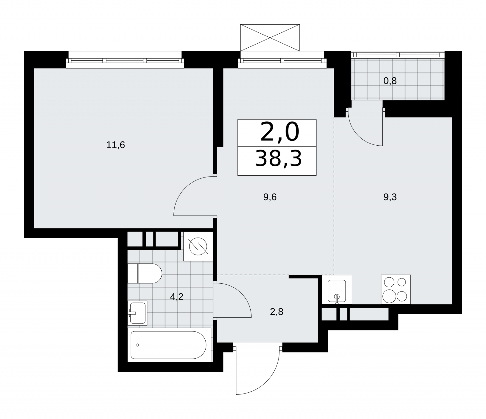 2-комнатная квартира в ЖК Sky Skolkovo на 11 этаже в 2 секции. Дом сдан.