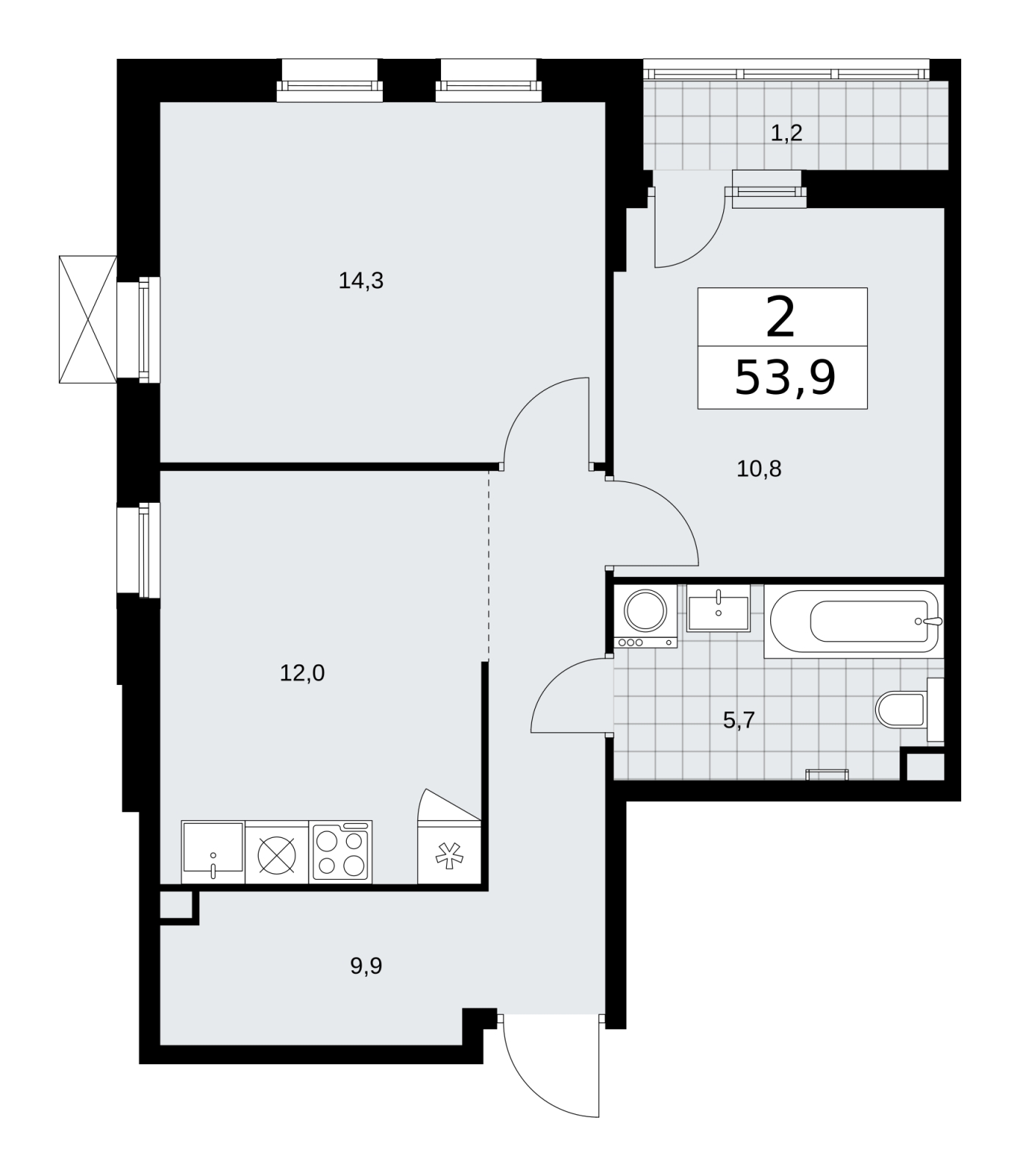 2-комнатная квартира в ЖК Скандинавия на 13 этаже в 1 секции. Сдача в 1 кв. 2026 г.