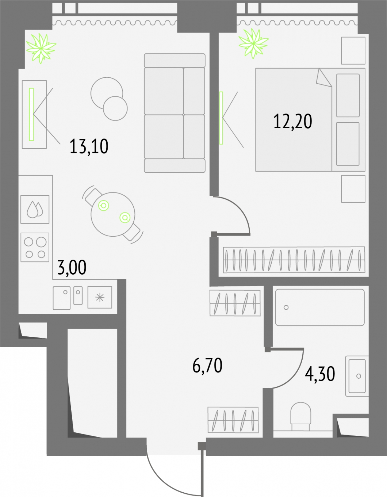 2-комнатная квартира с отделкой в е.квартал «Мир внутри» на 3 этаже в 1 секции. Сдача в 4 кв. 2024 г.