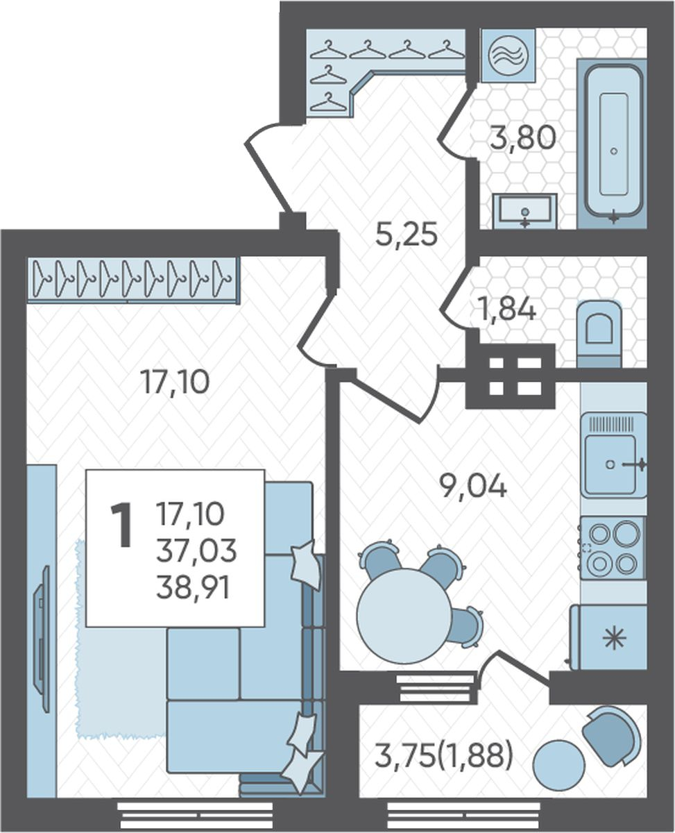 2-комнатная квартира в ЖК Небо на 7 этаже в 1 секции. Дом сдан.