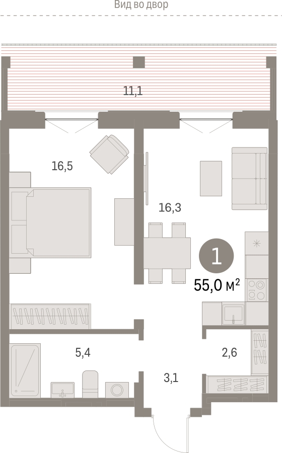 1-комнатная квартира с отделкой в Микрорайон Европейский Берег на 6 этаже в 6 секции. Сдача в 2 кв. 2025 г.