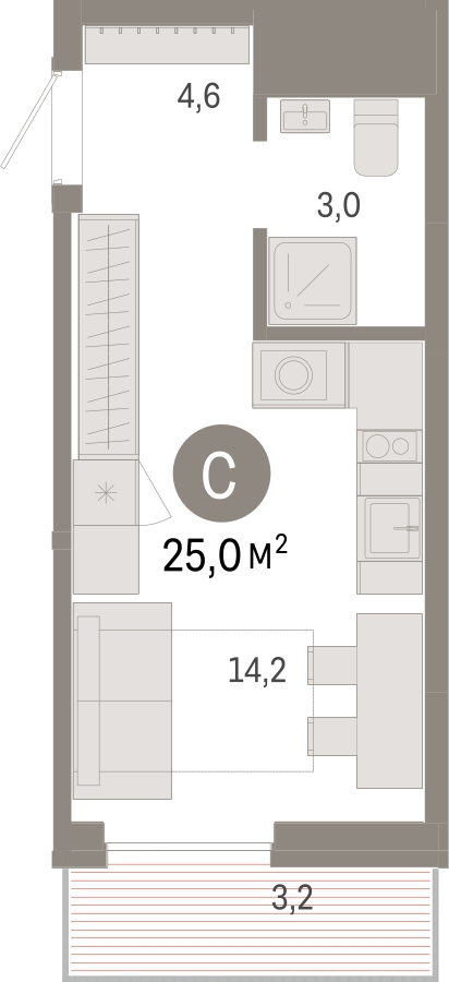 2-комнатная квартира в ЖК Небо на 8 этаже в 1 секции. Сдача в 2 кв. 2025 г.