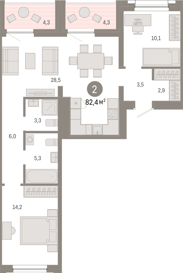 3-комнатная квартира с отделкой в Микрорайон Европейский Берег на 3 этаже в 2 секции. Сдача в 2 кв. 2026 г.