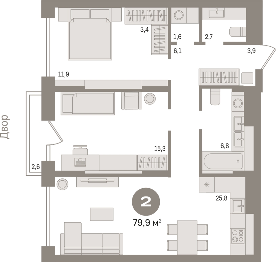 2-комнатная квартира с отделкой в Квартал Авиатор на 9 этаже в 4 секции. Сдача в 3 кв. 2025 г.
