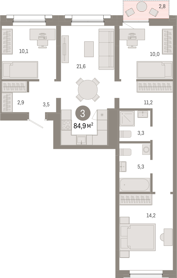2-комнатная квартира с отделкой в Микрорайон Европейский Берег на 9 этаже в 1 секции. Сдача в 1 кв. 2025 г.