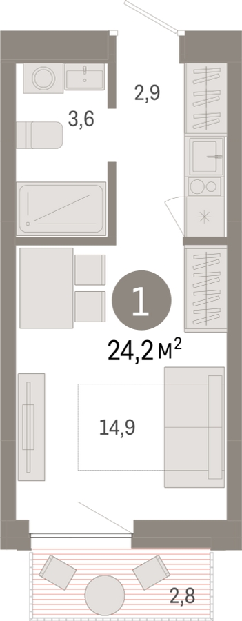 1-комнатная квартира с отделкой в Микрорайон Европейский Берег на 2 этаже в 2 секции. Сдача в 2 кв. 2026 г.