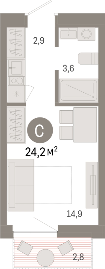1-комнатная квартира (Студия) с отделкой в ЖК Moskovsky AVENIR на 5 этаже в 1 секции. Сдача в 4 кв. 2022 г.