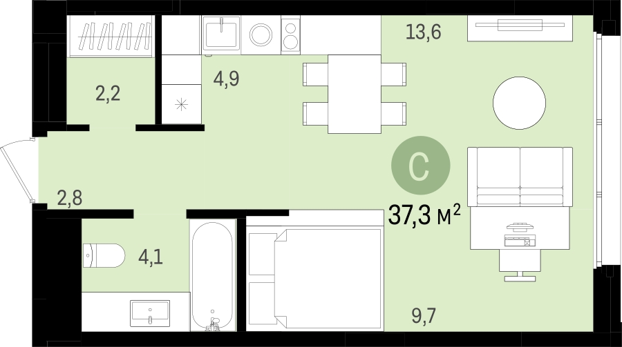 1-комнатная квартира (Студия) с отделкой в Квартал Авиатор на 10 этаже в 2 секции. Сдача в 3 кв. 2024 г.