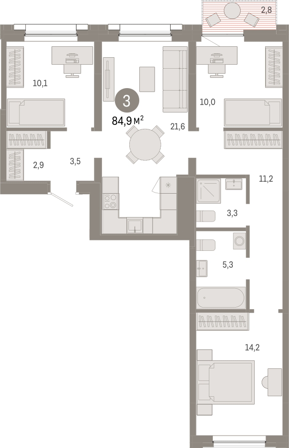 2-комнатная квартира с отделкой в ЖК ГОЛОС в центре города на 8 этаже в 1 секции. Сдача в 4 кв. 2025 г.