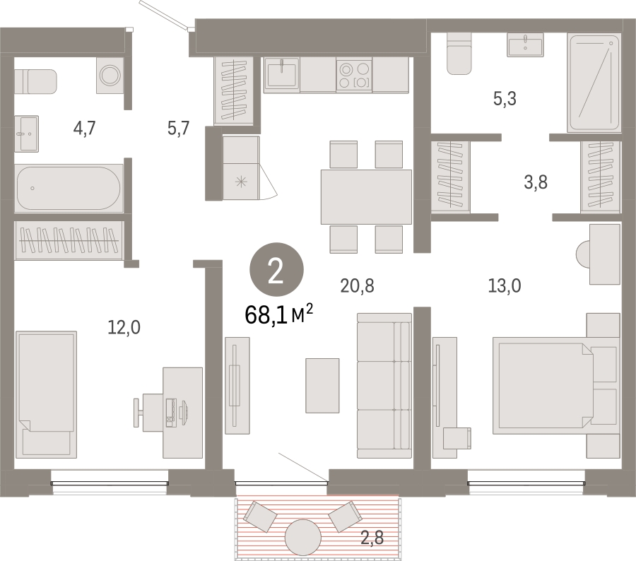 2-комнатная квартира с отделкой в Квартал Авиатор на 14 этаже в 2 секции. Сдача в 3 кв. 2024 г.