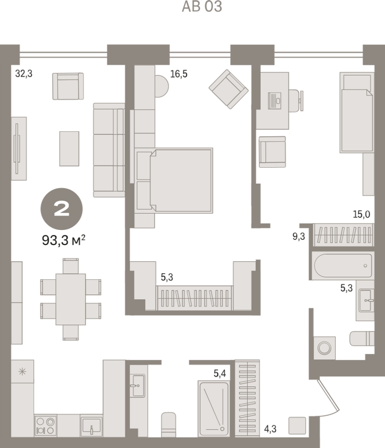2-комнатная квартира с отделкой в Квартал Авиатор на 4 этаже в 3 секции. Сдача в 3 кв. 2024 г.