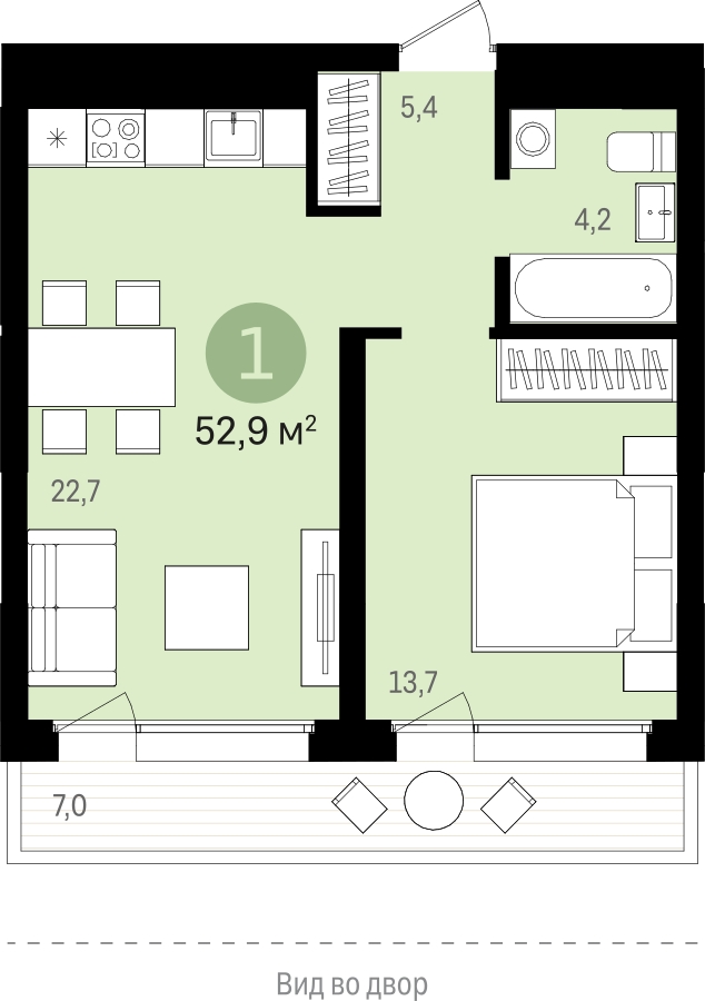1-комнатная квартира с отделкой в ЖК Небо на 12 этаже в 1 секции. Сдача в 2 кв. 2025 г.