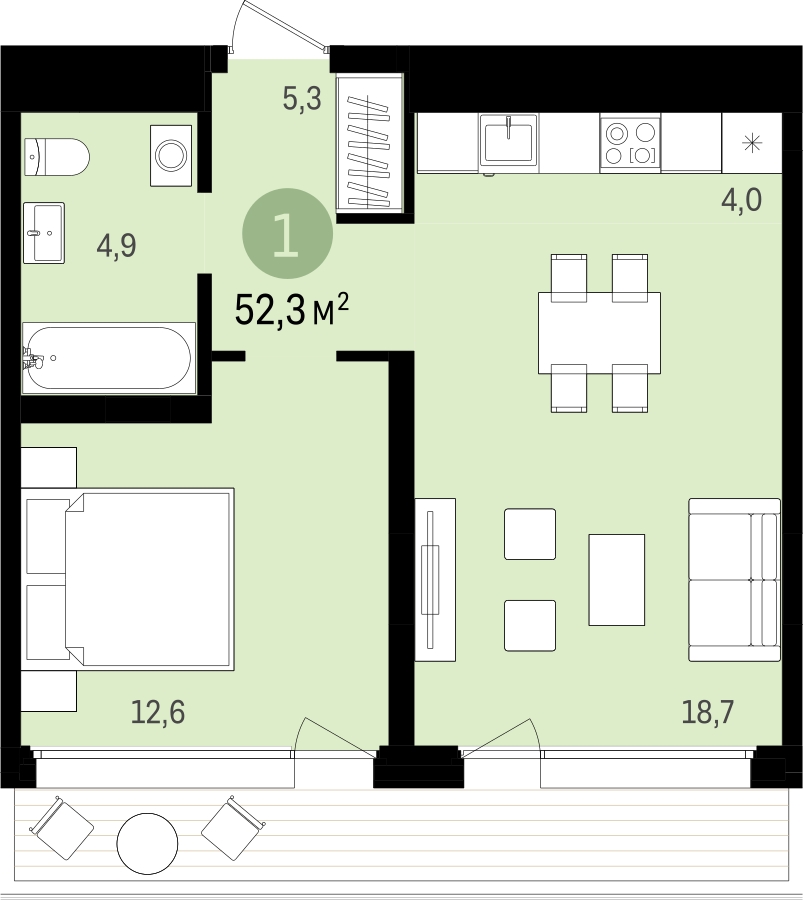 1-комнатная квартира (Студия) с отделкой в Квартал Авиатор на 4 этаже в 1 секции. Сдача в 3 кв. 2024 г.