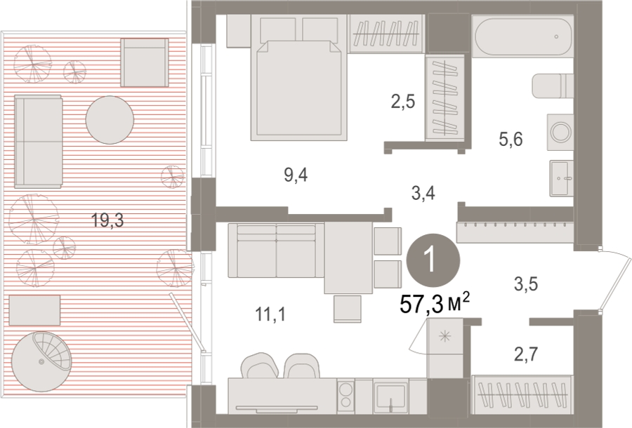 1-комнатная квартира с отделкой в е.квартал «Мир внутри» на 5 этаже в 1 секции. Сдача в 4 кв. 2024 г.