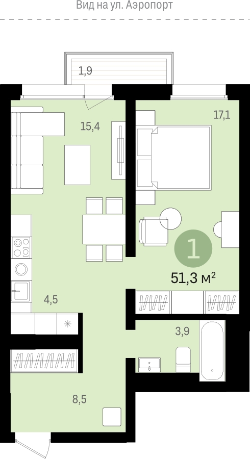 1-комнатная квартира (Студия) с отделкой в Квартал Авиатор на 3 этаже в 1 секции. Сдача в 3 кв. 2024 г.