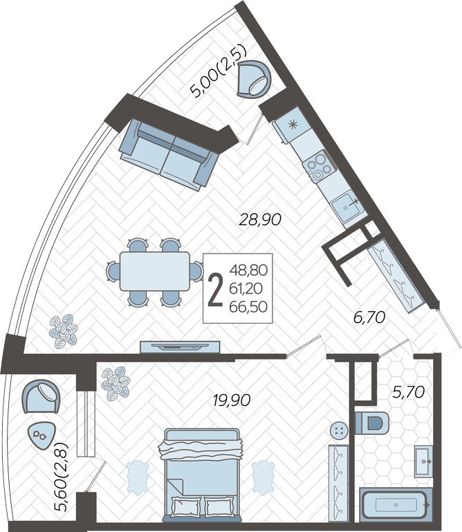 3-комнатная квартира с отделкой в Микрорайон Европейский Берег на 14 этаже в 1 секции. Сдача в 2 кв. 2026 г.