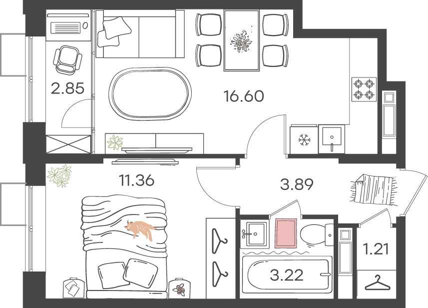 2-комнатная квартира в ЖК Небо на 2 этаже в 1 секции. Сдача в 2 кв. 2025 г.