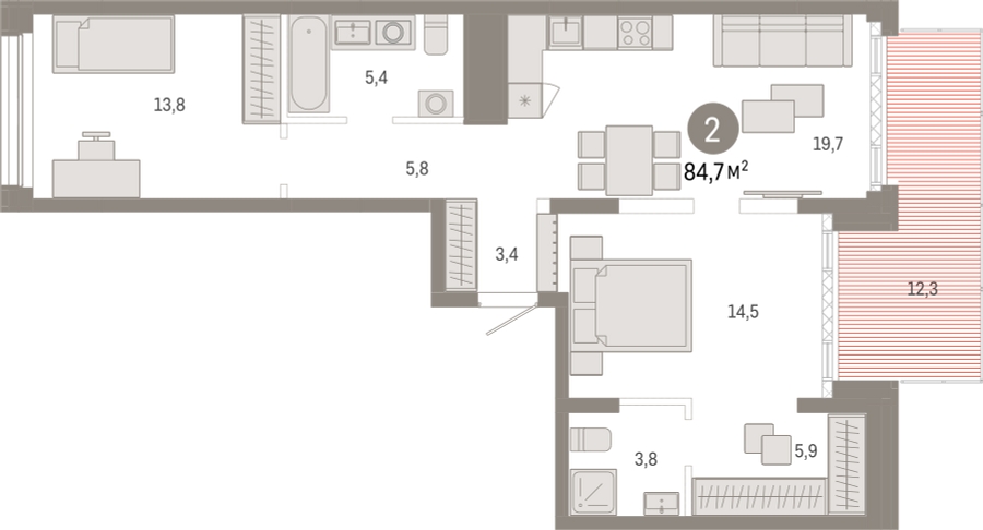 2-комнатная квартира в ЖК VEREN NEXT Шуваловский на 7 этаже в 1 секции. Сдача в 1 кв. 2023 г.