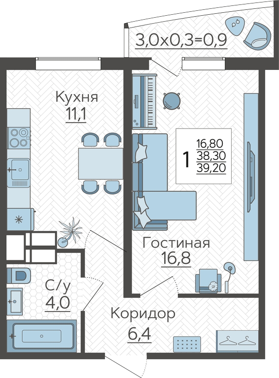 3-комнатная квартира с отделкой в Микрорайон Европейский Берег на 7 этаже в 3 секции. Сдача в 2 кв. 2026 г.