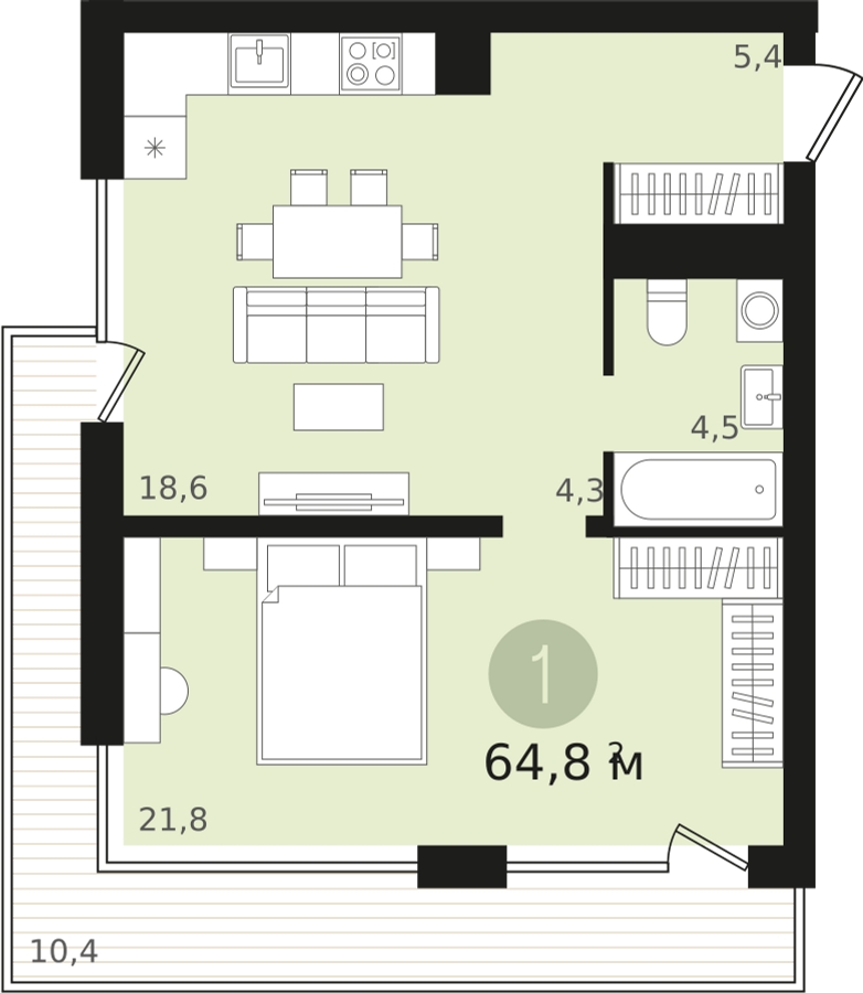1-комнатная квартира (Студия) в ЖК Профит на 12 этаже в 6 секции. Сдача в 2 кв. 2023 г.