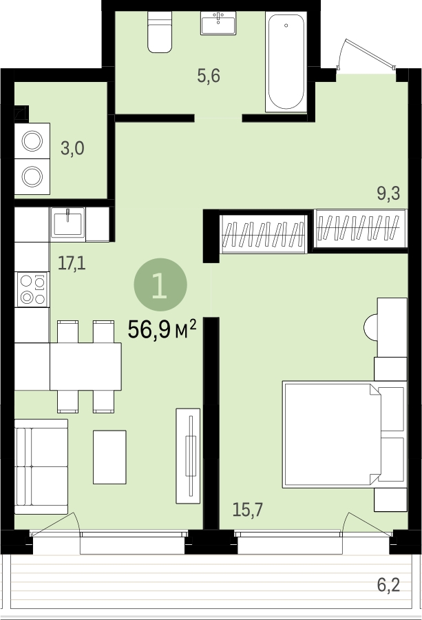 3-комнатная квартира в ЖК Профит на 16 этаже в 8 секции. Сдача в 2 кв. 2023 г.