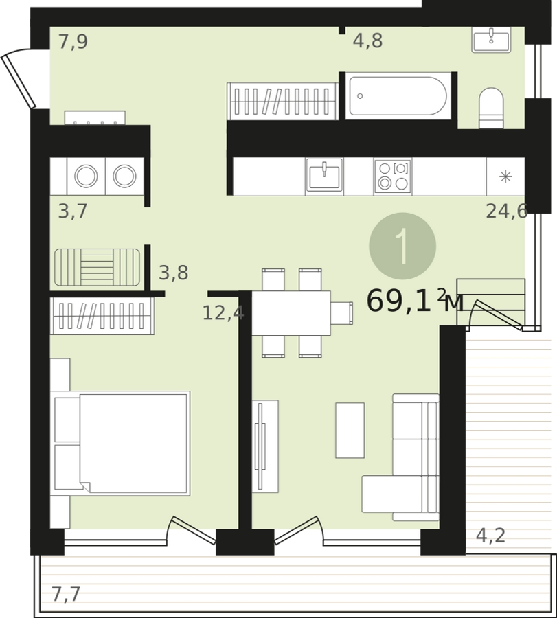 1-комнатная квартира (Студия) в ЖК Профит на 5 этаже в 6 секции. Сдача в 2 кв. 2023 г.