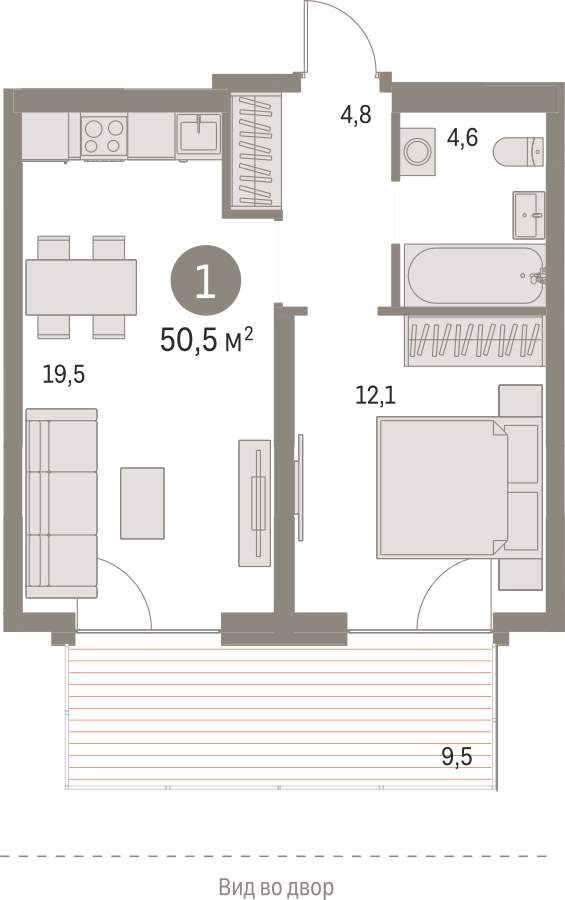 3-комнатная квартира в Жилой район Новый город на 2 этаже в 4 секции. Сдача в 2 кв. 2022 г.