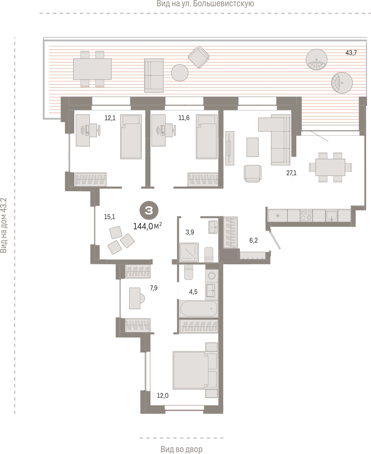 3-комнатная квартира в Жилой район Новый город на 1 этаже в 5 секции. Сдача в 2 кв. 2022 г.
