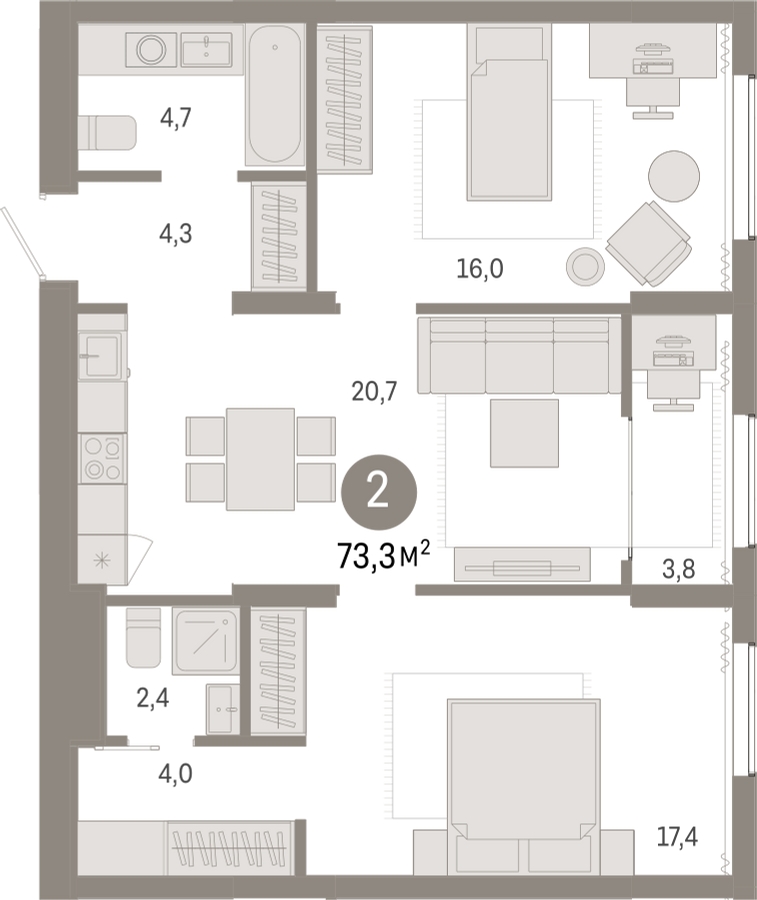 3-комнатная квартира в Жилой район Новый город на 1 этаже в 4 секции. Сдача в 2 кв. 2022 г.