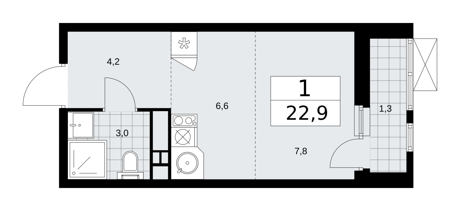 1-комнатная квартира в ЖК Скандинавия на 11 этаже в 1 секции. Сдача в 1 кв. 2026 г.