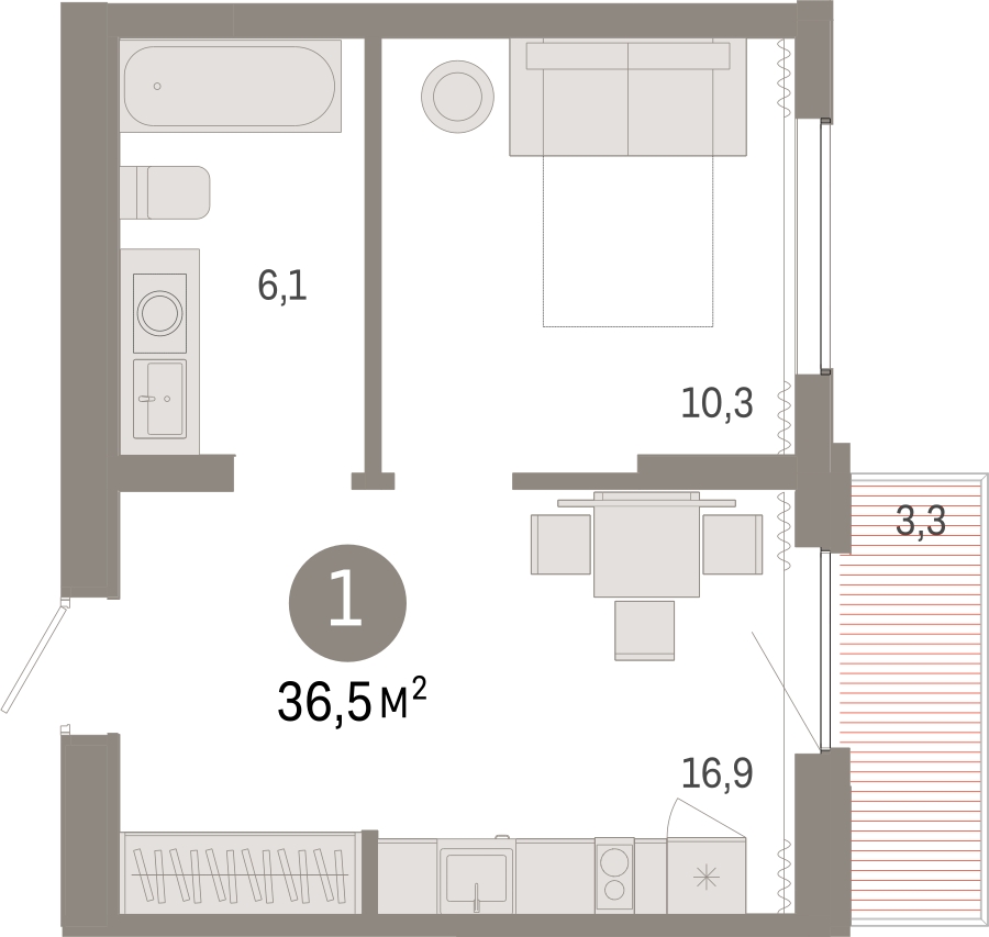 1-комнатная квартира в ЖК AFI Park Воронцовский на 9 этаже в 1 секции. Сдача в 3 кв. 2023 г.