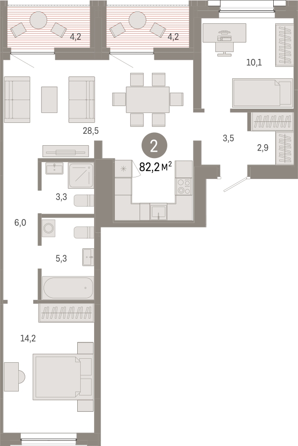 1-комнатная квартира в ЖК AFI Park Воронцовский на 10 этаже в 1 секции. Сдача в 3 кв. 2023 г.