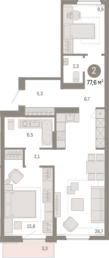 1-комнатная квартира в ЖК AFI Park Воронцовский на 10 этаже в 1 секции. Сдача в 3 кв. 2023 г.