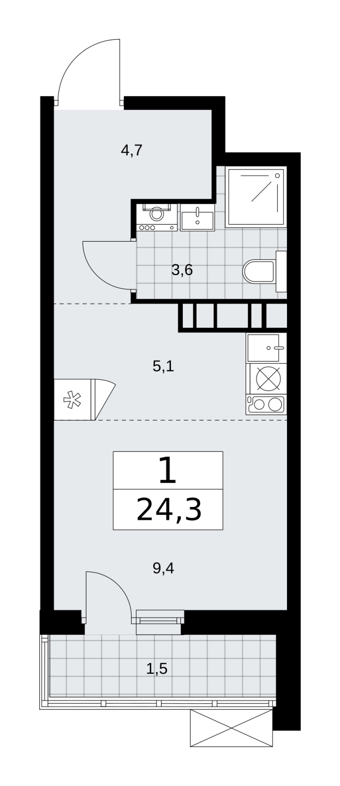 3-комнатная квартира в ЖК Скандинавия на 12 этаже в 1 секции. Сдача в 1 кв. 2026 г.