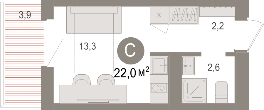 1-комнатная квартира в ЖК URAL на 19 этаже в 8 секции. Сдача в 4 кв. 2024 г.