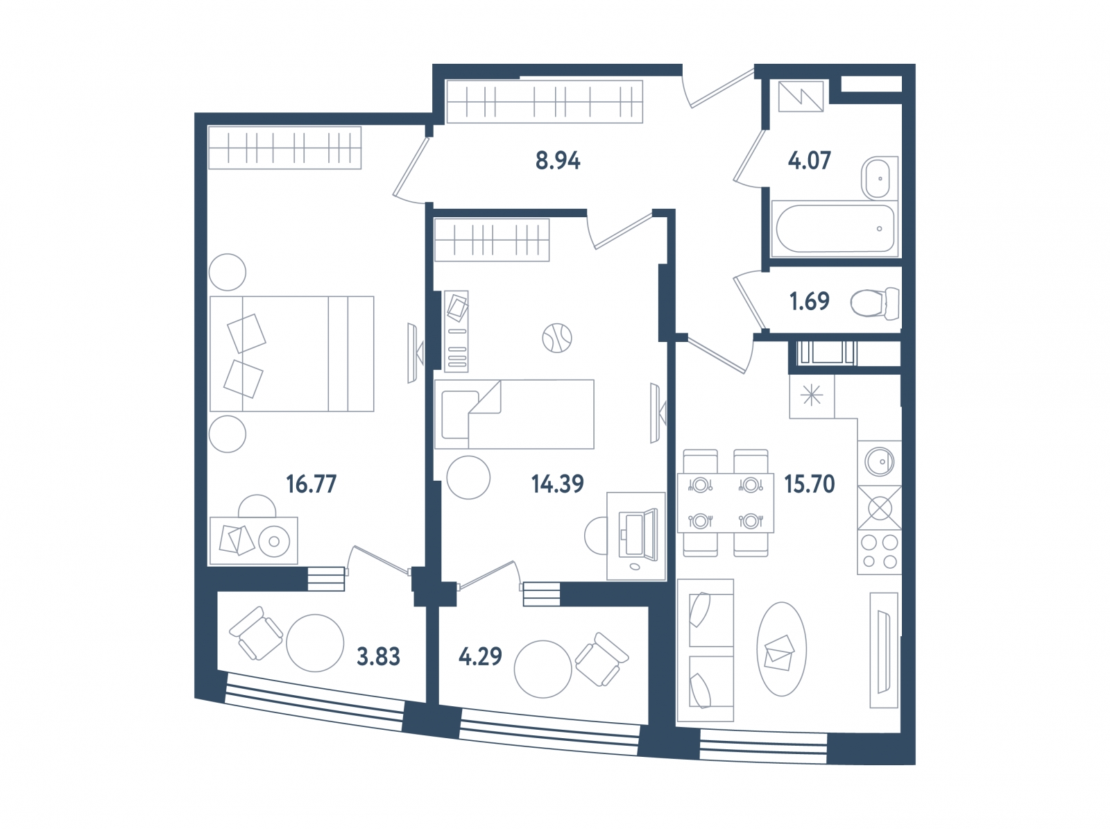 2-комнатная квартира с отделкой в ЖК Клубный дом Точка отсчета на 1 этаже в 1 секции. Сдача в 2 кв. 2023 г.