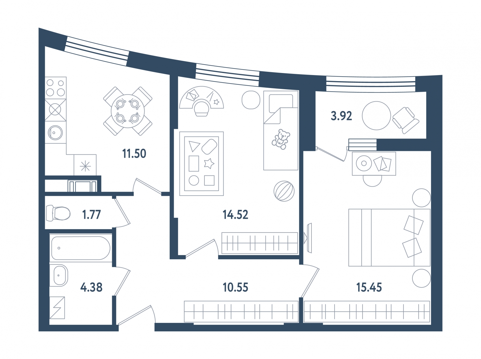 1-комнатная квартира с отделкой в ЖК Зеленодар на 3 этаже в 1 секции. Сдача в 2 кв. 2025 г.