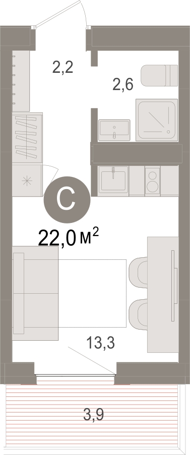1-комнатная квартира в ЖК URAL на 20 этаже в 8 секции. Сдача в 4 кв. 2024 г.