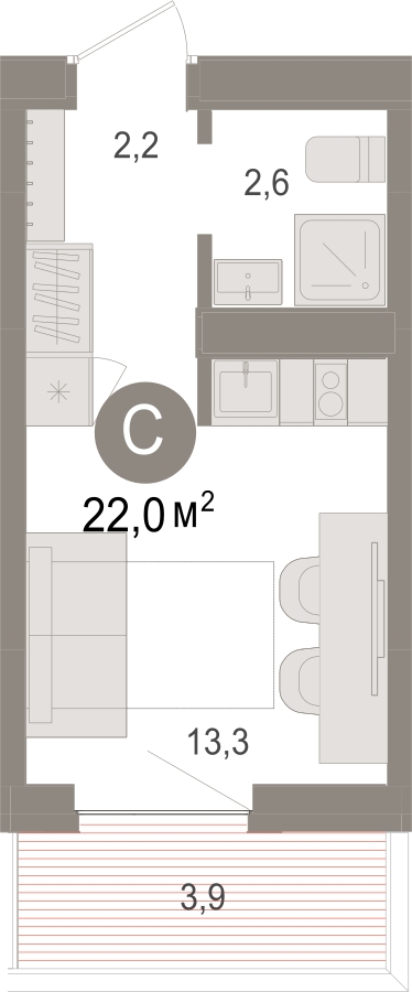 1-комнатная квартира в ЖК URAL на 23 этаже в 8 секции. Сдача в 4 кв. 2024 г.