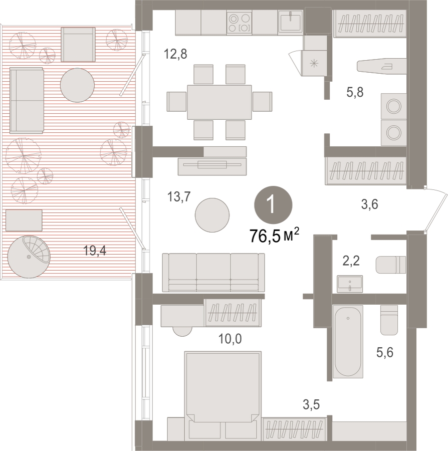 3-комнатная квартира в ЖК URAL на 14 этаже в 5 секции. Сдача в 4 кв. 2024 г.