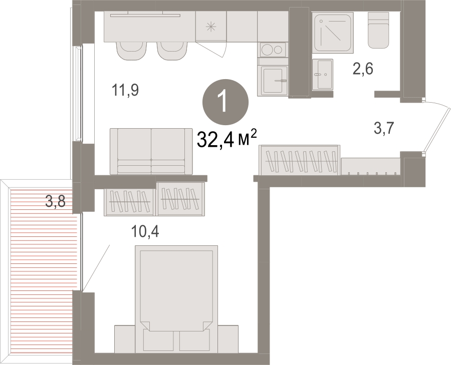 3-комнатная квартира в ЖК URAL на 9 этаже в 8 секции. Сдача в 4 кв. 2024 г.