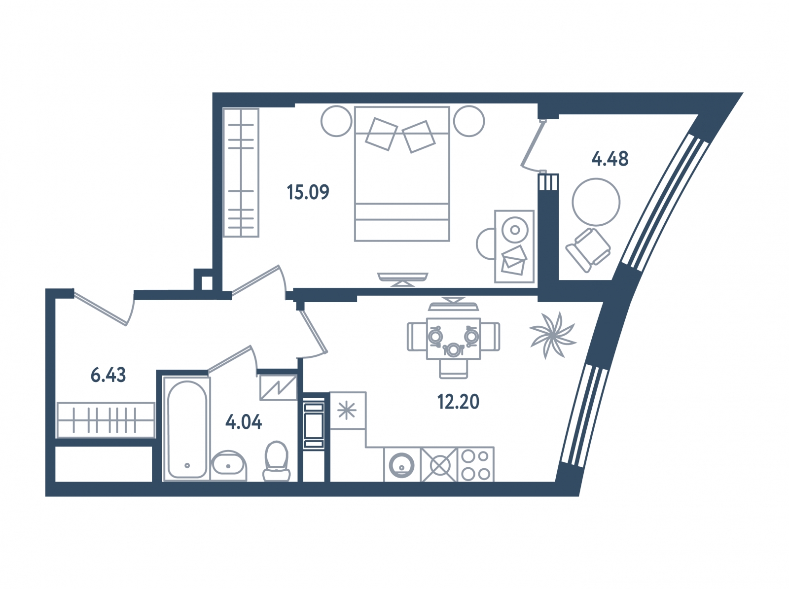 2-комнатная квартира с отделкой в ЖК Зеленодар на 4 этаже в 1 секции. Сдача в 2 кв. 2025 г.