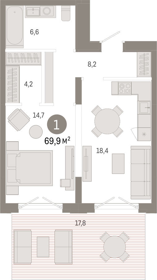 1-комнатная квартира в Клубный город на реке Primavera на 12 этаже в 1 секции. Сдача в 2 кв. 2022 г.