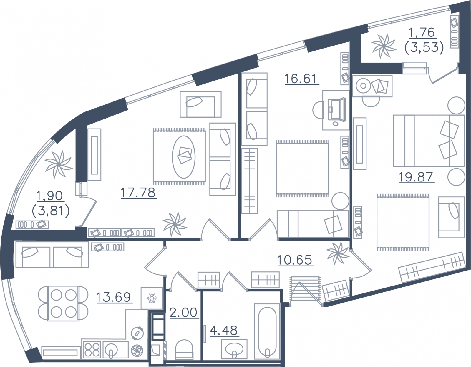 3-комнатная квартира с отделкой в Квартал На Декабристов на 6 этаже в 3 секции. Сдача в 3 кв. 2025 г.